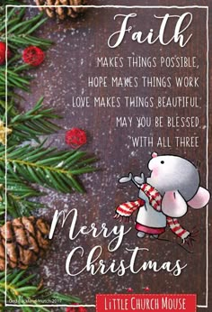 a christmas card with a mouse and pine cones