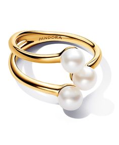 in stock Pandora Rings Aesthetic Gold, Chanel Accessories Jewelry, Pandora Pearl Ring, Minimal Room, Stacked Rings, Open Rings, Pearl And Diamond Ring, Pandora Rings, Girly Accessories