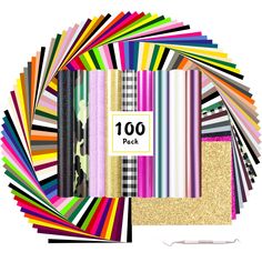 a collection of different colored papers with the words 100 pack