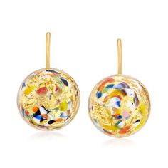 Ross-Simons - Italian Multicolored Murano Glass Bead Drop Earrings Over Sterling. From Italy, these 14mm Murano glass bead drop earrings offer an artful and sophisticated way to incorporate pretty rainbow-bright color into your look! Set in polished 18kt yellow gold over sterling silver. Hanging length is 7/8". Murano glass is unique and will vary. Leverback, multicolored Murano glass bead drop earrings. Multicolor Glass Earrings For Party, Party Earrings In Multicolor Glass, Party Glass Multicolor Earrings, Multicolor Glass Drop Earrings, Diamond Circle Pendant, Bead Drop Earrings, Murano Glass Earrings, Disney Fine Jewelry, Glass Drop Earrings