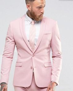 Pale Pink Men Suit Slim Fit Party Dress Groomsmen Tuxedo For Beach Wedding Young 2 Pieces Suits (Jacket Pants) Men's Tuxedo Wedding, Terno Slim Fit, Groomsmen Tuxedos, Terno Slim, Fitted Party Dress, Prom Suits For Men, Formal Tuxedo, Slim Fit Tuxedo, Wedding Suits Groom