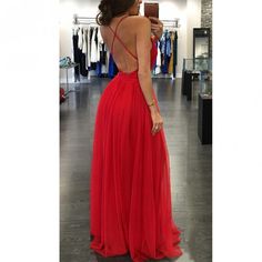 Split Maxi Dress With Sweep Train For Prom, Prom Maxi Dress With Sweep Train And Split, Party Maxi Dress With Sweep Train And Split, Red Backless Dress For Summer Prom, Red Spaghetti Strap Dress For Prom, Red Spaghetti Strap Evening Dress For Prom, Red Chiffon Party Gown, Red Backless Maxi Dress For Party, Red Sleeveless Backless Dress For Prom