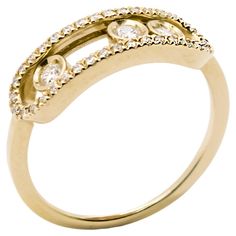 This is an Italian hand-made 18Kt yellow gold ring. It has a oval frame at the center enhanced by precious diamonds. Throughout the frame there are three bigger diamonds fitted on three different round moving settings. Thanks to its fancy style this ring is suitable to every kind occasions. The shank of the ring is very comfortable and allows to wear it every day. Size: 6.5 US 14 EU RESIZABLE Big Diamond, Oval Frame, Three Stone Rings, Yellow Gold Ring, Three Stone, Yellow Gold Rings, Stone Rings, Gold Ring, Gold Diamond