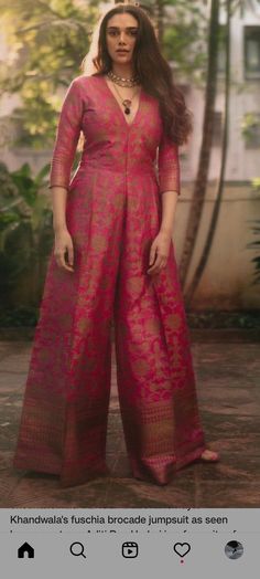 Silk Dress Design Ideas Indian, Silk Saree Jumpsuit, Jumpsuit From Banarasi Saree, Salwar For Wedding Reception, Western Dresses From Old Sarees Indian, Jumpsuit Outfit From Saree, Diwali Outfits From Saree, Diwali Outfit Saree, Party Wear Dress From Old Saree