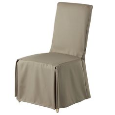 a chair with a cover on it and the seat upholstered in beige fabric