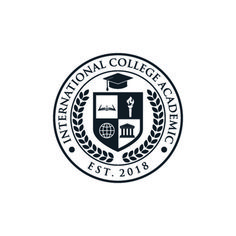 the international college and islamic school seal with an emblem in black on a white background