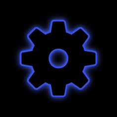 a black background with a blue glowing cogwheel