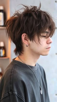 Wildly Stylish: 25 Wolf Cut Hairstyles for Men in 2024 Shag Cut Men, Layered Haircut For Men, Wolf Cut Hombre, Shag Haircut Men, Men Wolf Cut, Shag Wolf Cut, Hair Color Ideas Black, Mens Hair Color, Guys Haircuts