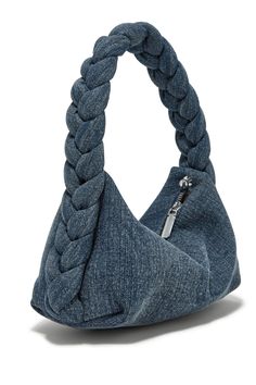 Braided Handle Denim Bag Modern Denim Blue Shoulder Bag, Trendy Denim Shoulder Bag With Zipper Closure, Trendy Denim Bags With Zipper Closure, Trendy Denim Shoulder Bag With Zipper, Diy Jean Bag, Blue Denim Top, Luxury Bags Collection, Modern Bag, Time Is Money