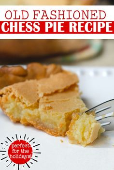 an old fashioned cheese pie is on a plate with a fork in front of it