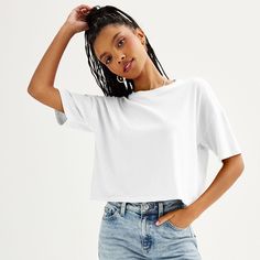 Juniors' SO® Solid Cropped Boxy Tee Boxy Tee, Elbow Length Sleeve, Casual Style, Birthday Gifts, Crew Neck