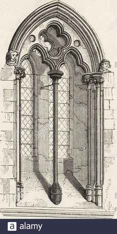 an old drawing of a doorway with columns and arches