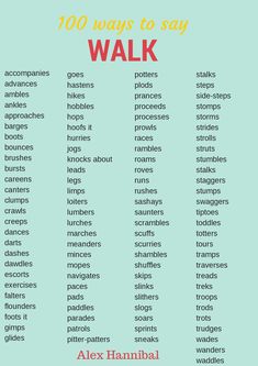 a poster with the words 100 ways to say walk