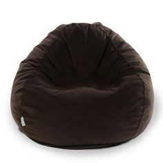 a brown bean bag chair sitting on top of a white floor