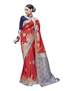 PRICES MAY VARY. Saree Color: Red | Blouse Color: Blue Saree Fabric: Banarasi Art Silk | Blouse Fabric: Banarasi Art Silk Saree Length :- *5.5 Meter* , Blouse Length :- *0.8 Meter* Saree Work :- *Woven * , Blouse Work :- *Woven * Saree Comes with Unstitched Blouse piece, which is attached with end of the saree only. Buyer have to cut blouse part from the saree. Stitching service will not be available. There might be color variation due to screen resolution and digital photography The Designer Sa Saree Stitching, Saree Work, Cut Blouse, Fashion Sarees, Sarees For Women, Wedding Blouse Designs, Wedding Blouse, Sari Blouse, Blue Saree