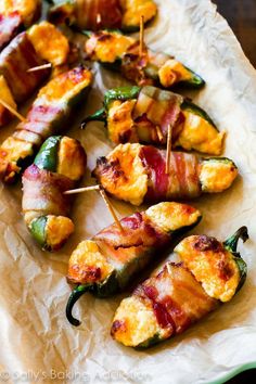 the process of making skewered vegetables with bacon and jalapeno peppers