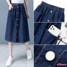 Elegant High-Waisted Half-Skirt for Women's Fashion Trendy Solid Color Skirt, Spring Non-stretch Mini Skirt With Pockets, Spring Mini Skirt With Pockets, Non-stretch, Trendy Knee-length Solid Color Bottoms, Casual High Waist Non-stretch Skirt, High Waist Denim Skirt With Elastic Waistband For Spring, Casual High Waist Skirt For Spring, Non-stretch High Waist Solid Color Skirt, Non-stretch Knee-length Skirt With Pockets