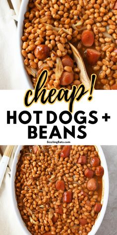 Hot dogs and beans casserole in a white, oval dish. Hot Dogs And Beans, Hot Dog Casserole, Cheap Family Dinners, Baked Hot Dogs, Grilling Hot Dogs, Hot Dogs Recipes, Easy To Make Breakfast, Cheap Meal, Pork N Beans