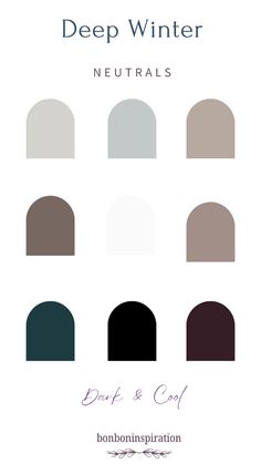 Neutrals For Winter Coloring, Deep Winter Color Palette Neutrals, Dark Neutral Palette, Winter Season Color Palette Outfits, Cool Winter Neutrals, Deep Winter Neutral Colors, Winter Color Palette Men, Deep Winter Neutrals