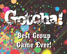 the words best group game ever written in white on a black background with multicolored dots