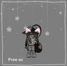 an animal with pink eyes is standing in front of stars and the text free oc