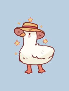 a duck wearing a hat with stars on it's head and standing in front of a blue background