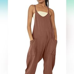 Woman’s Summer, Casual, Loose Sleeveless Jumpsuit, Comfort, Romper, Stretchy Strap Long Pants, Baggy, Overall With Pockets. New Without Tags. Sleeveless Relaxed Fit Solid Color Jumpsuits And Rompers, Sleeveless Tank Top With Pockets, Casual Sleeveless Solid Color Overalls, Sleeveless Jumpsuits And Rompers For Leisure, Casual Sleeveless Relaxed Fit Jumpsuits And Rompers, Casual Sleeveless Relaxed Fit Jumpsuit, Sleeveless Solid Overalls With Pockets, Casual Sleeveless Overalls, Casual Sleeveless Solid Overalls