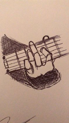 a drawing of a hand holding a guitar string