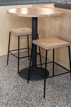 two stools and a table in a room