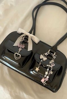 #aesthetic #standoil #fashion #standoilchubbybag #miffy #black Korean Bag, My Style Bags, Girly Bags, What In My Bag, Fancy Bags, Looks Black, Bags Aesthetic, Pretty Bags, Cute Purses