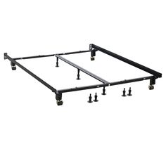 a metal bed frame with four legs and two feet on each side, viewed from the front