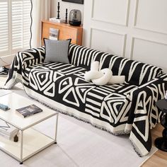 a black and white couch in a living room