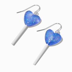 The drop earrings are adorned with a heart-shaped lollipop design. Glittery lollipops make just about any eclectic outfit top tier!Finish: Silver-toneDrop: 2 in. / 5.08 cm.Closure: Fish hookMaterial: Plastic, Metal - Claire's Blue Heart Lollipop 2'' Drop Earrings Trendy Blue Heart Earrings For Gift, Blue Dangle Heart Earrings For Party, Blue Earrings For Valentine's Day Party, Blue Heart Drop Earrings For Party, Blue Heart-shaped Drop Earrings For Party, Playful Blue Jewelry For Party, Trendy Heart Earrings For Birthday, Trendy Heart-shaped Earrings For Birthday, Trendy Heart-shaped Birthday Earrings