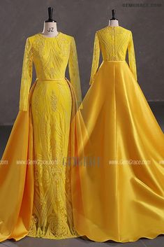 10% off now|Free shipping world-wide. Modest Yellow Long Sleeve Mermaid Formal Party Dress with Detachable Train at GemGrace. Click to learn our pro custom-made service for wedding dress, formal dress. View #BridalPartyDresses for more ideas. Formal Long Sleeve Mermaid Dress With Sweep Train, Long Sleeve Mermaid Dress With Sweep Train For Prom, Gold Long Sleeve Gown For Prom Season, Long Sleeve Mermaid Dress For Gala And Prom Season, Long Sleeve Mermaid Dress With Sweep Train For Banquet, Yellow Gown For Banquet And Prom Season, Yellow Gown For Banquet During Prom Season, Yellow Prom Dress With Sweep Train, Long Sleeve Evening Dress With Sweep Train For Banquet