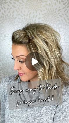 Ashley Erickson on Instagram: "Easy way to pull your bangs/fringe back 🤍 . . If you need to, grab pieces (from the front and behind) and criss cross them to disguise the bobby pins 🙌🏻 . . #hairreel #reelhair #easyhair #everydayhair #finehair #finehairstyles #hairvideo #hairideas #love #beauty #hairstyles #hairtutorial" Hairstyles With Bangs Pinned Back, Pinning Front Of Hair Back, Half Updo With Bobby Pins, Pinning Up Bangs, Hairstyles For Pulling Back Bangs, Hairstyle With Front Pieces Pulled Back, Pull Front Of Hair Back, Fringe Pinned Back Hairstyles, Curly Hair With Front Pieces Pulled Back