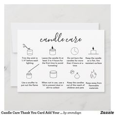 a card with instructions on how to care for candles and candles in the candle course