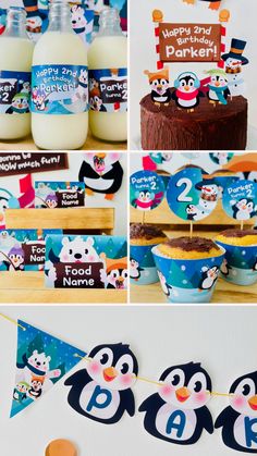 penguin birthday party decorations and cupcakes