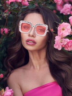 Clear Pink Glasses, 70 Sunglasses, Oversize Sunglasses, Pink Glasses, Groove Design, Rhinestone Sunglasses, Black Glasses, Sunglasses Retro, Square Glasses