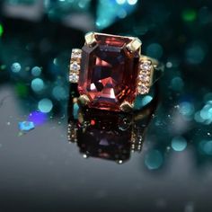 A ladies spectacular 14 karat yellow gold 9.50 carat emerald cut pink tourmaline and 6 diamond ring. Diamond Fashion Rings, Gold Ring Sets, Fashion Ring, Yellow Gold Ring, Diamond Fashion, Pink Tourmaline, Yellow Gold Rings, Emerald Cut, Ring Set