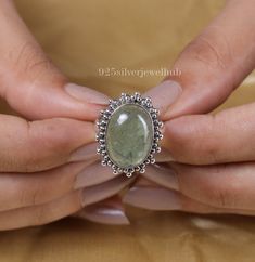 Prehnite Ring, 925 Solid Sterling Silver Ring, Oval Gemstone Ring, Handmade Jewelry Ring, Statement Ring, Ring For Women, Cabochon Ring Gemstone Name - Prehnite  Stone Quality - AAA Ring Weight - 7.78 gm Stone Shape - As shown in the picture You'll get the exact product as shown in the pictures We serve complete 925 sterling silver Jewelry and genuine properties of the stone. The products are dispatched from the small business from USA. Product Quality and Packaging - Our all products are 925 Si Handmade Silver Emerald Ring With Oval Cabochon, Silver Oval Cabochon Emerald Ring, Silver Emerald Oval Cabochon Ring, Oval Cabochon Emerald Ring In Silver, Unique Silver Oval Emerald Ring, Handmade Oval Silver Emerald Ring, Unique Oval Silver Emerald Ring, Prehnite Ring, Handmade Jewelry Ring