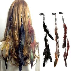 Boho 3 Pcs Feather Tribal Hair Extensions These Beautiful Feathers Have A Small Black Comb That Clips Into Your Hair, With Decorative Silver Bead Throughout. Each Feather Clip Is Different, One With Black Feathers, One With Light Brown Feathers, And One With Dark Brown Feathers. Each Piece Has Dark Green Mallard Duck Feathers Mixed In. Cruelty Free Feathers Vary Up To 15” Comb 1.3” X 0.6” These Natural Feathers May Have Minor Imperfections Native American, Festival, Renaissance, Cosplay Boho Feather Headband, Feather Extensions, Hair Comb Clips, Hippie Hair, Feather Hair Clips, Handmade Hair Clip, Party Mode, Hair Ribbons, Feather Headband