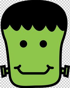 a green face with black hair and two eyes, on a transparent background png clipart