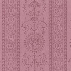 a pink wallpaper with an ornate design on the side and two smaller designs on the back