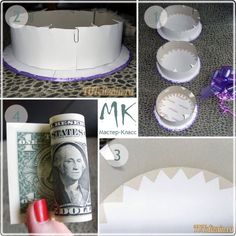 the steps to make a money bank out of toilet paper are shown in this collage