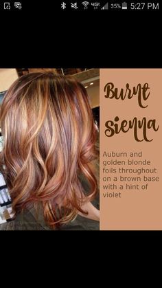 Such a pretty color. Auburn with carmel highlights Blonde Foils, Red And Blonde, Hair Color Auburn, Trendy Hair Color, Auburn Hair, New Hair Colors