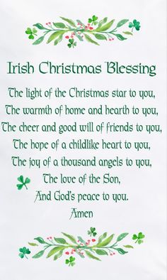 irish christmas blessing card with holly and mist