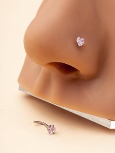 PinkCollarRostfreier StahlNasenring Embellished Cute Nose Pericings, Pink Nose Piercing, Cute Nose Piercing Jewelry, Cute Piercings Nose, Pink Nose Stud, Apadravya Piercing, Nose Piercing Ideas, Nose Bridge Piercing