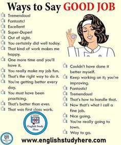 a poster with the words, ways to say good job and an image of a woman