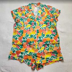 Brand: J Crew Factory Description: Short Sleeve Pajama Set In Guava Bright Kiwi Pattern. 100% Cotton. Machine Wash. Import. Item Bm308. Sizes Available: Women's Us Xxl, 3x Sku Numbers: (Xxl) 97037, (3x) 97030 Orange Summer Sleepwear For Pajama Party, Orange Sleepwear For Summer Pajama Party, Orange Sleepwear For Pajama Party In Summer, Orange Relaxed Fit Summer Sleepwear, Multicolor Summer Tops For Bedtime, Multicolor Bedtime Tops For Summer, Orange Short Sleeve Sleepwear For Loungewear, Orange Cotton Short Sleeve Sleepwear, Casual Multicolor Sets For Daywear