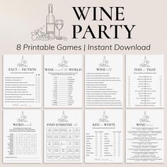 the wine party game is set up in front of a white wall with black lettering